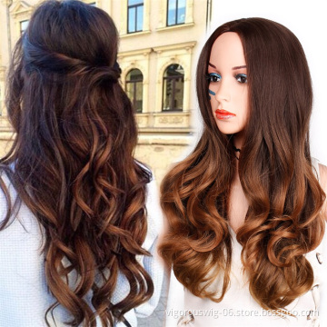 Vigorous Long Curly Wavy Dark Dark Blonde Wigs Middle Part Heat Resistant Glamorous Wig Synthetic Daily Party Women Wig
